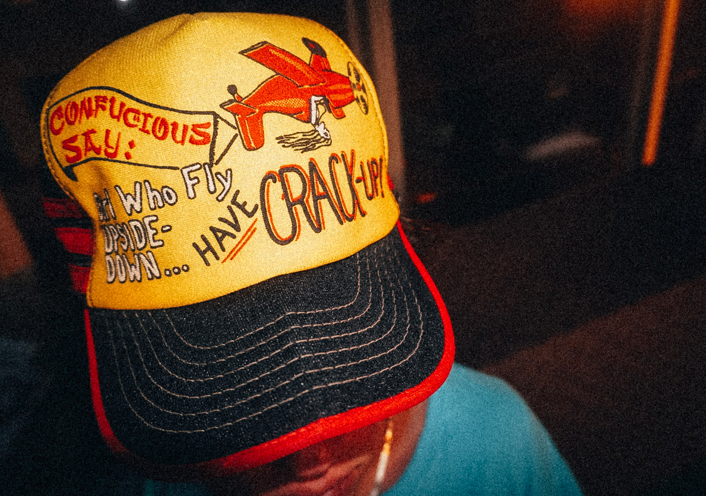 1980's trucker 3-stripe hat "Confucious say..."